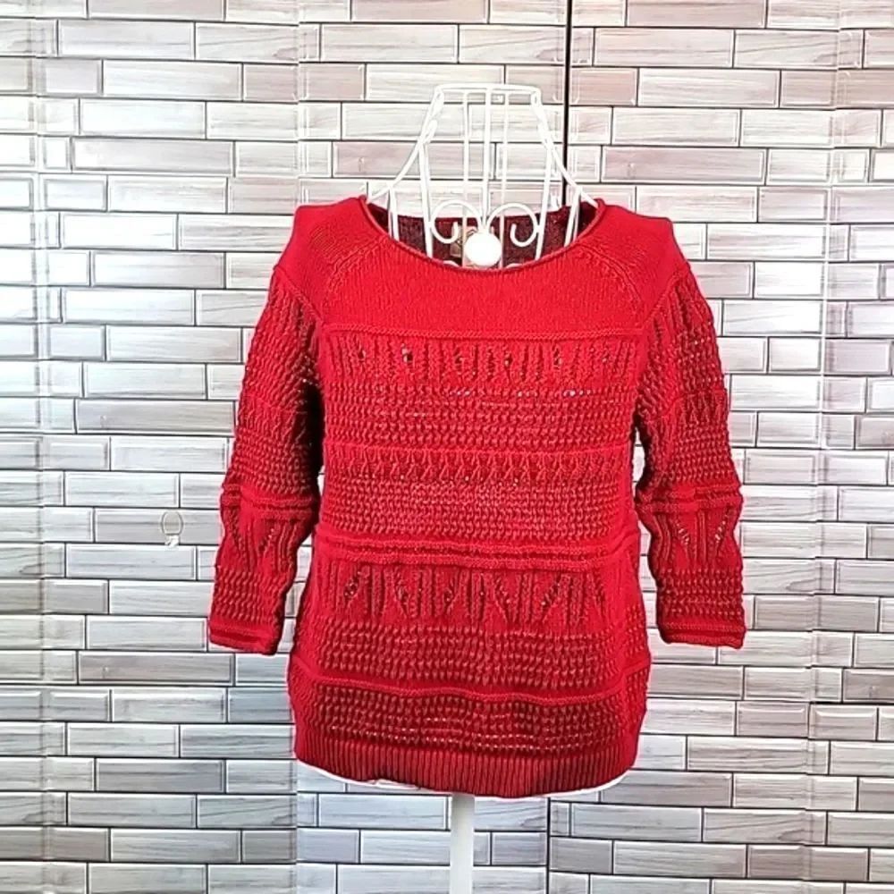 St. John's Bay crocheted red pullover sweater Size P/S
